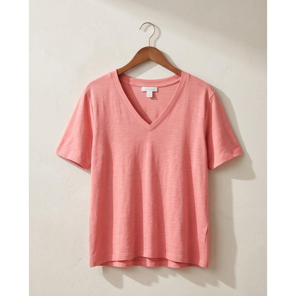 Chico's 3 Salmon Coral V-Neck Short Sleeve Slub Knit T-Shirt XL Minimalist